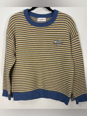 🦥 Women's Blue and Yellow Striped Crewneck Sweater 🦥